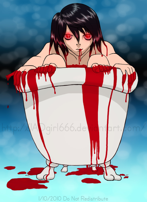 Beyond Birthday from Death Note in a bathtub full of blood