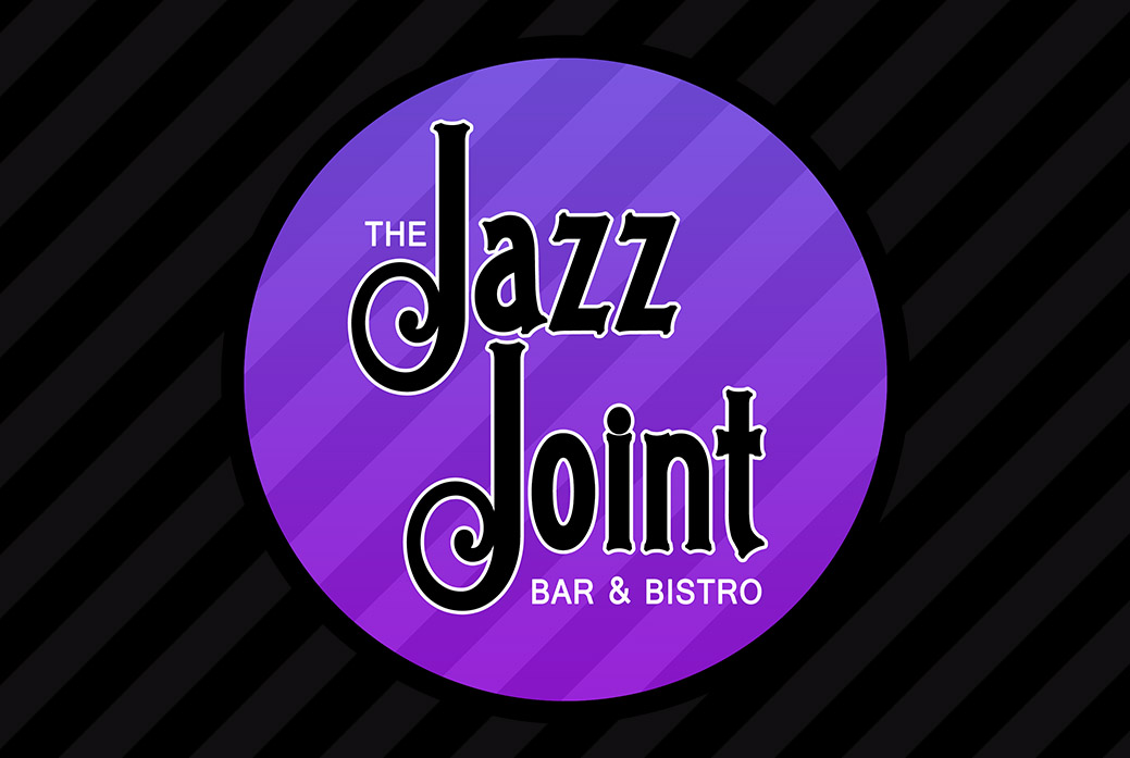 Business card design for The Jazz Joint, featuring diagonal stripes