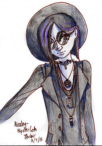 Drawing of a gothic teenager wearing all black