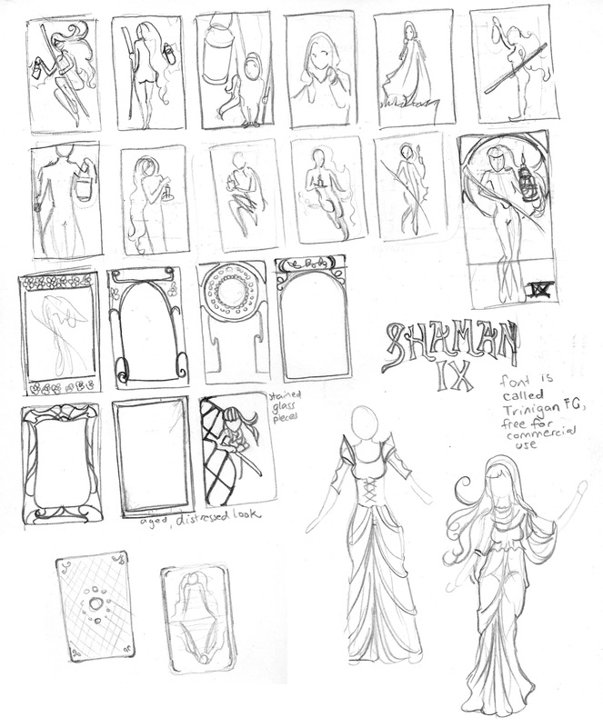 Rough sketches brainstorming for tarot card ideas