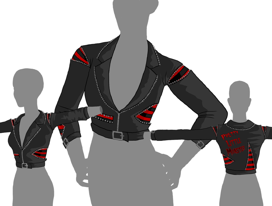 Illustration of leather jacket with zippers and red and black stripes