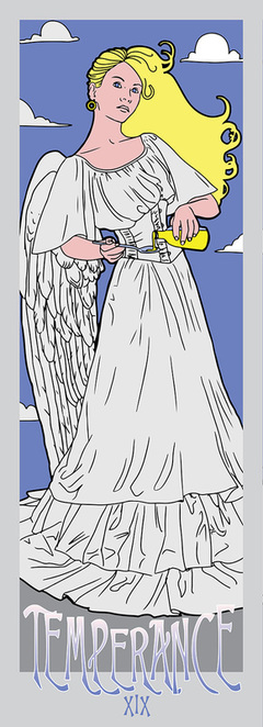 Illustration of a blonde angel pouring medicine into a spoon