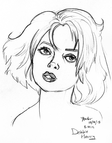 Quick pencil sketch of a tired woman with short hair