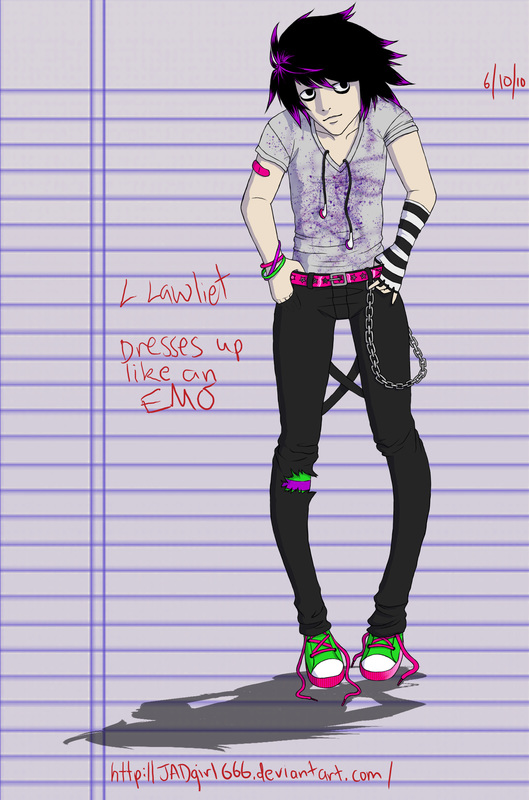 L Lawliet from Death Note dressed in punk emo clothing